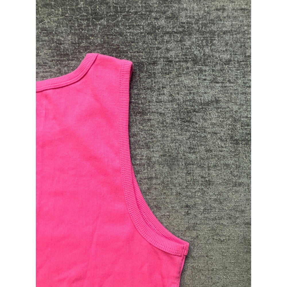 No Boundaries Tank Top Womens Medium 8/10 Hot Pink Ribbed Knit Cotton Round Neck - Picture 13 of 16
